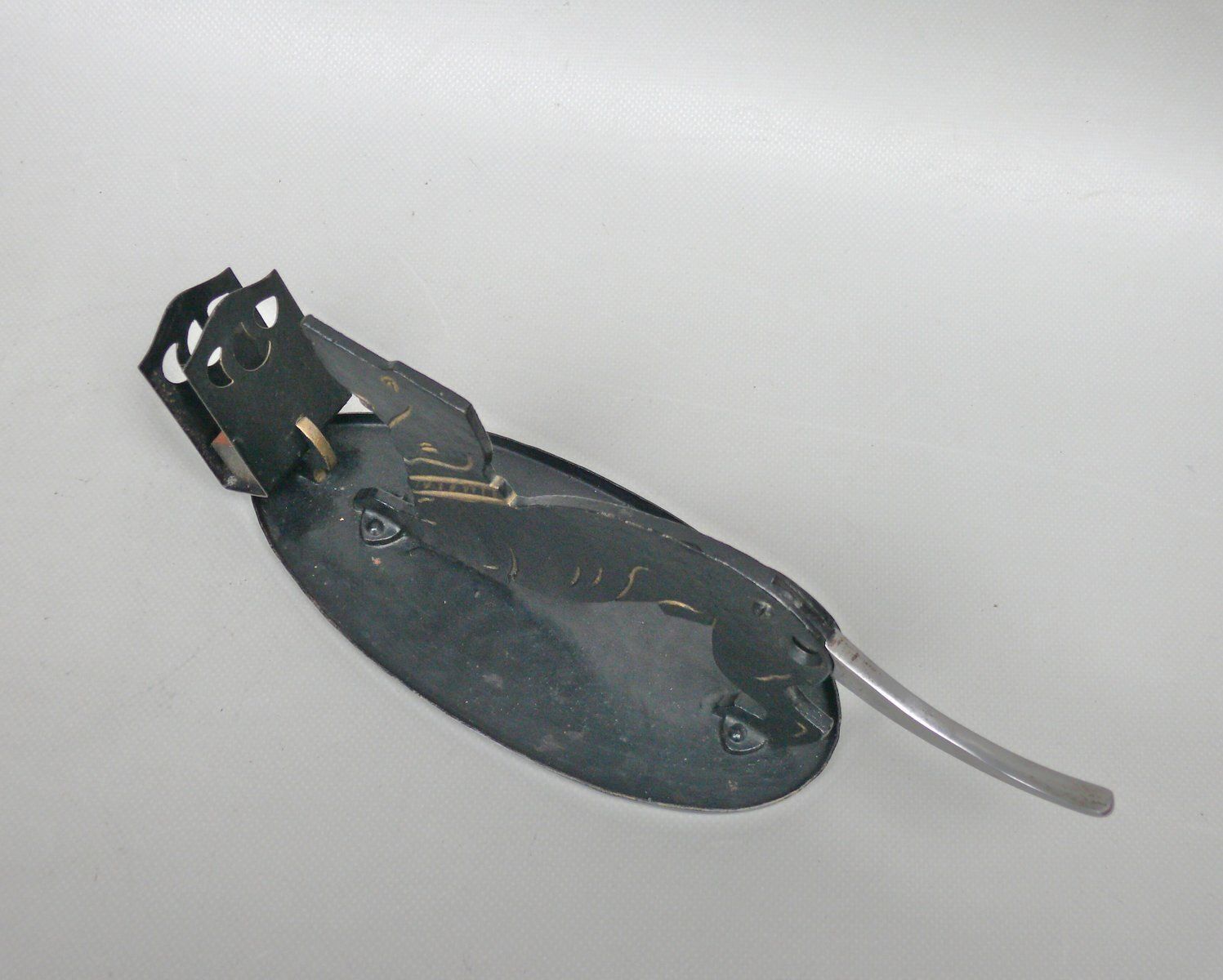 Arts And Crafts Art Nouveau Iron, Brass, Black And Gold Cigar Cutter, 1890s photo vinterior