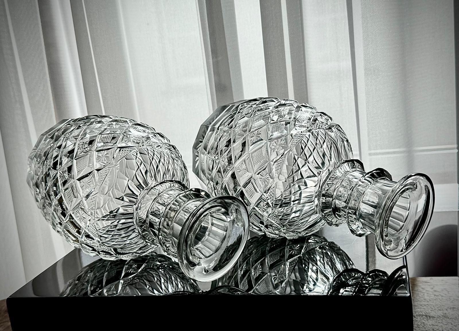photo for sale Pair Of Victorian Cut Glass Decanters With Diamond & Hobnail Cutting, England C.1880–1900