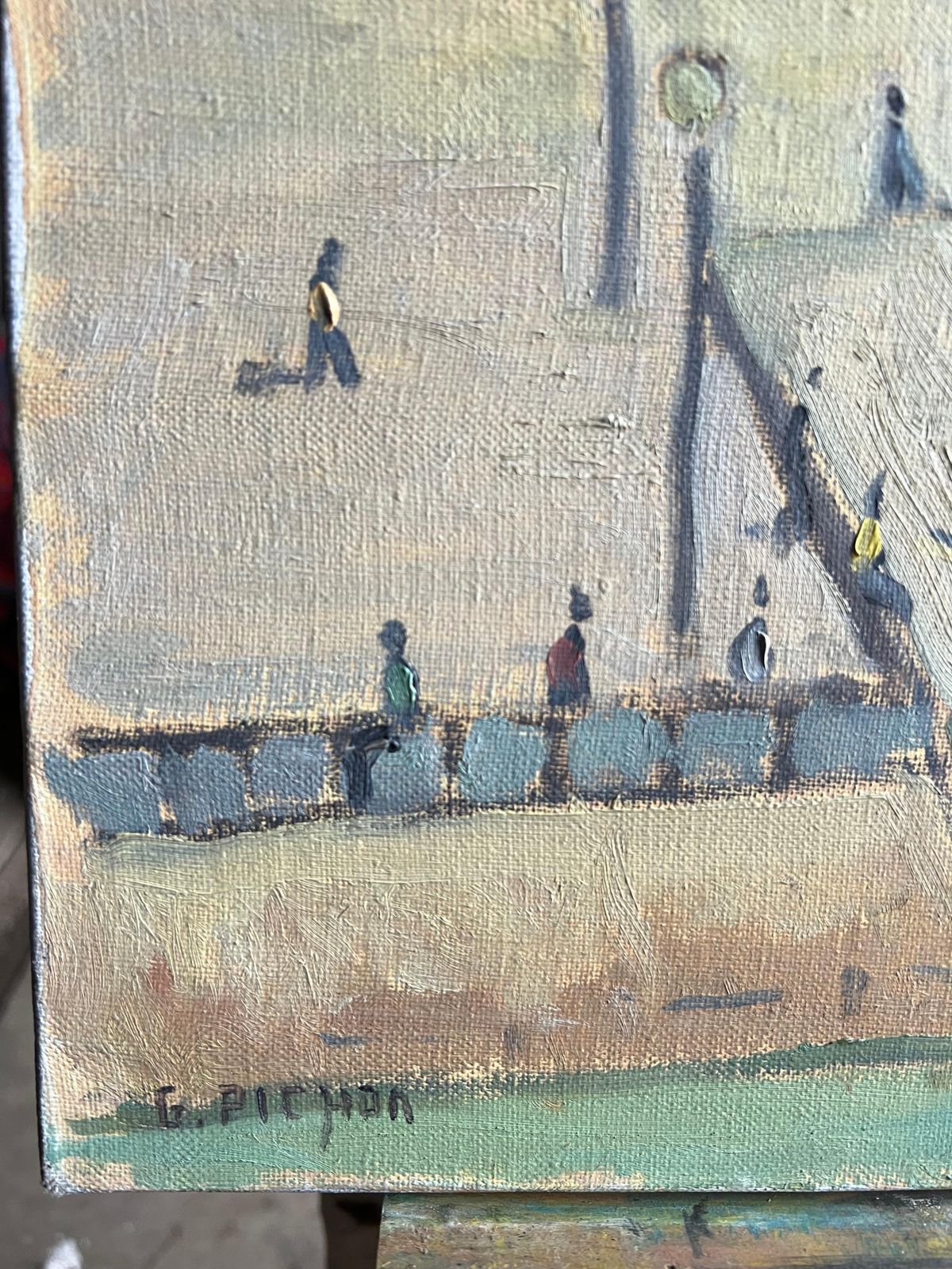 Guy Pichon French Coastal Seaside Scene With Figures Flags And Bathing Huts Landscape 2002 photo 1495.0