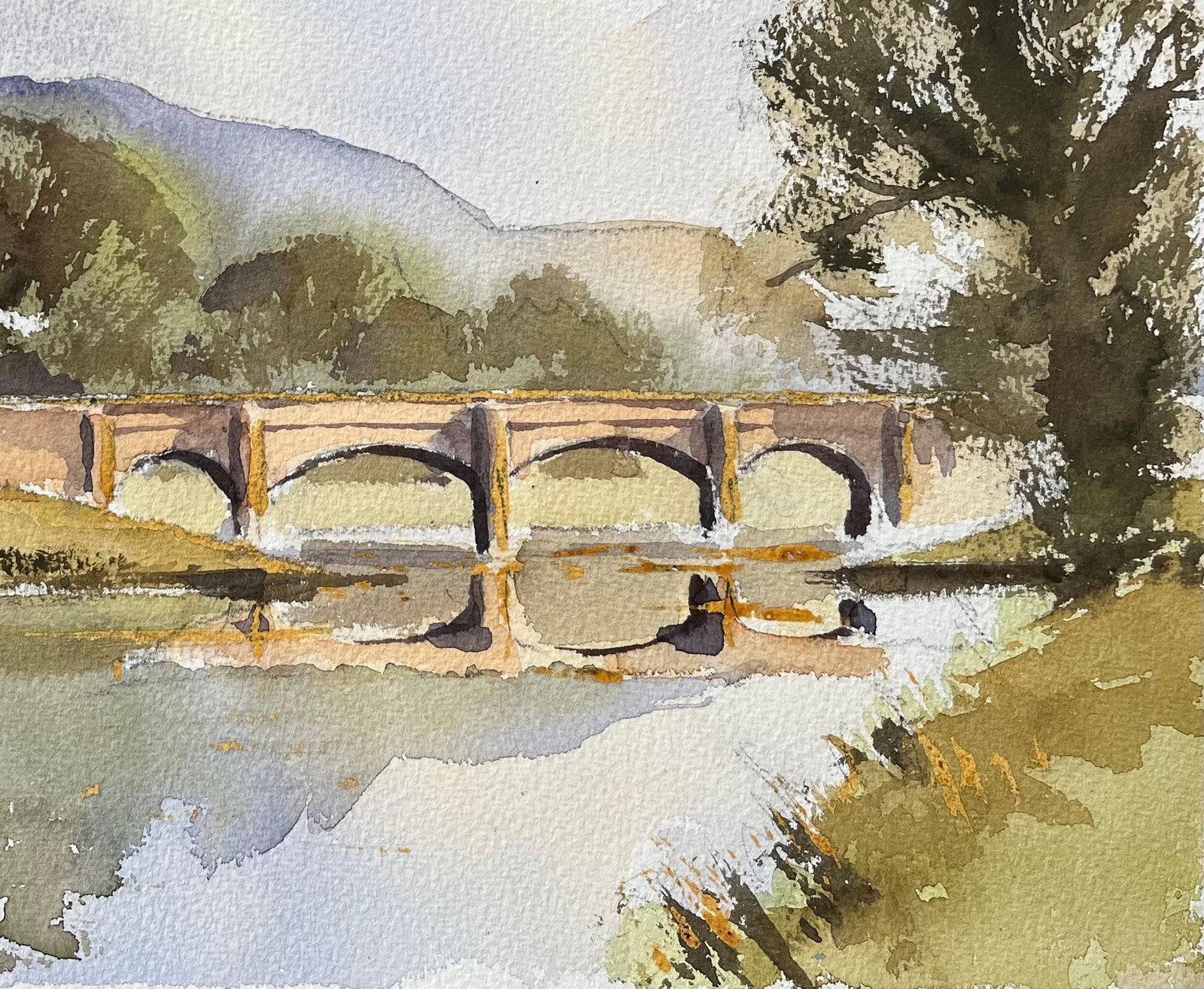 Anthony Avery British Watercolor Of Arncliffe, Littondale With Bridge And Church  1 photo for sale
