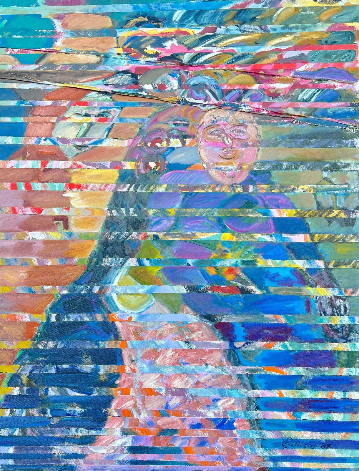 Gilbert Pelissier Huge French 20th Century Abstract Layers & Hidden Portrait 1987