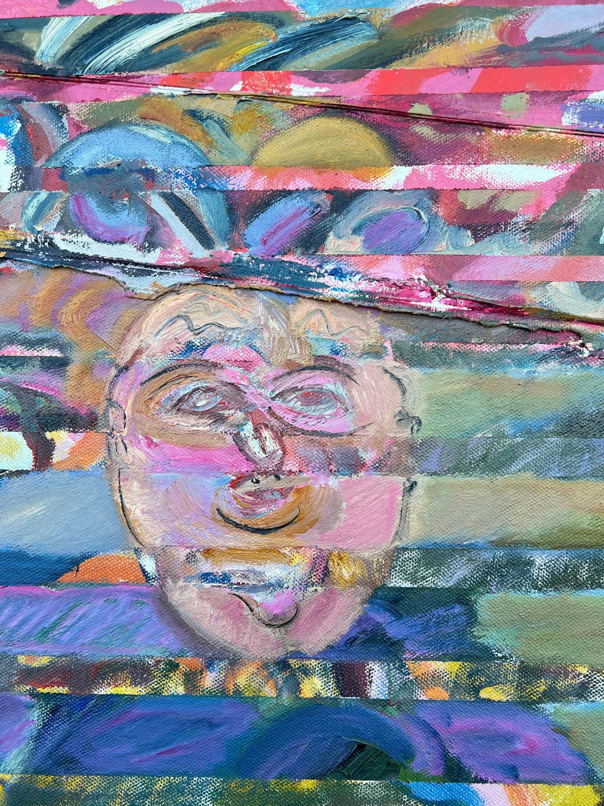 Gilbert Pelissier Huge French 20th Century Abstract Layers & Hidden Portrait 1987 photo for sale