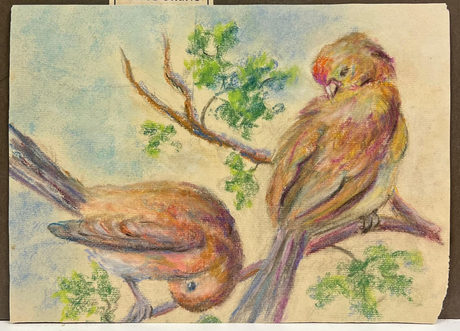 Regine David Mid 20th Century A Pastel Study Of Two Birds In Springtime 1947 photo furniture