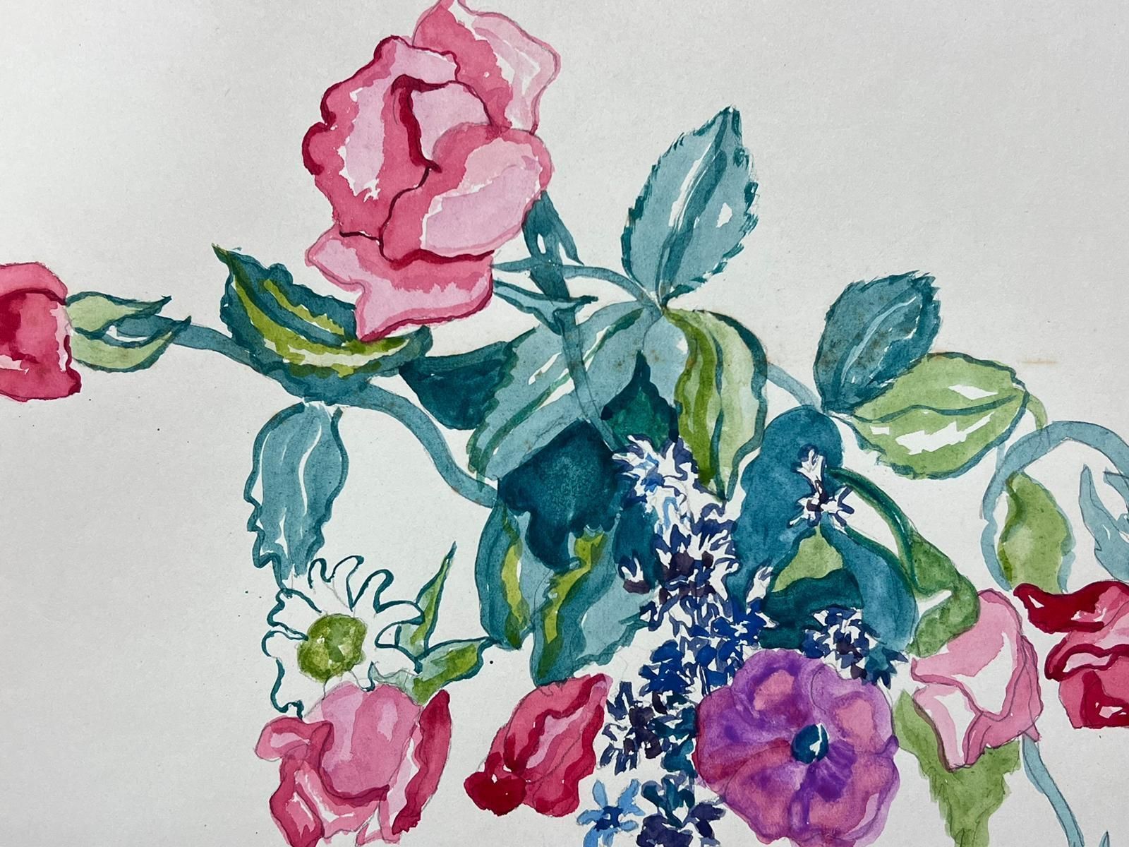 Marjorie Schiele (1913 2008) Vibrant Watercolor Floral Composition With Roses And Wildflowers photo for sale