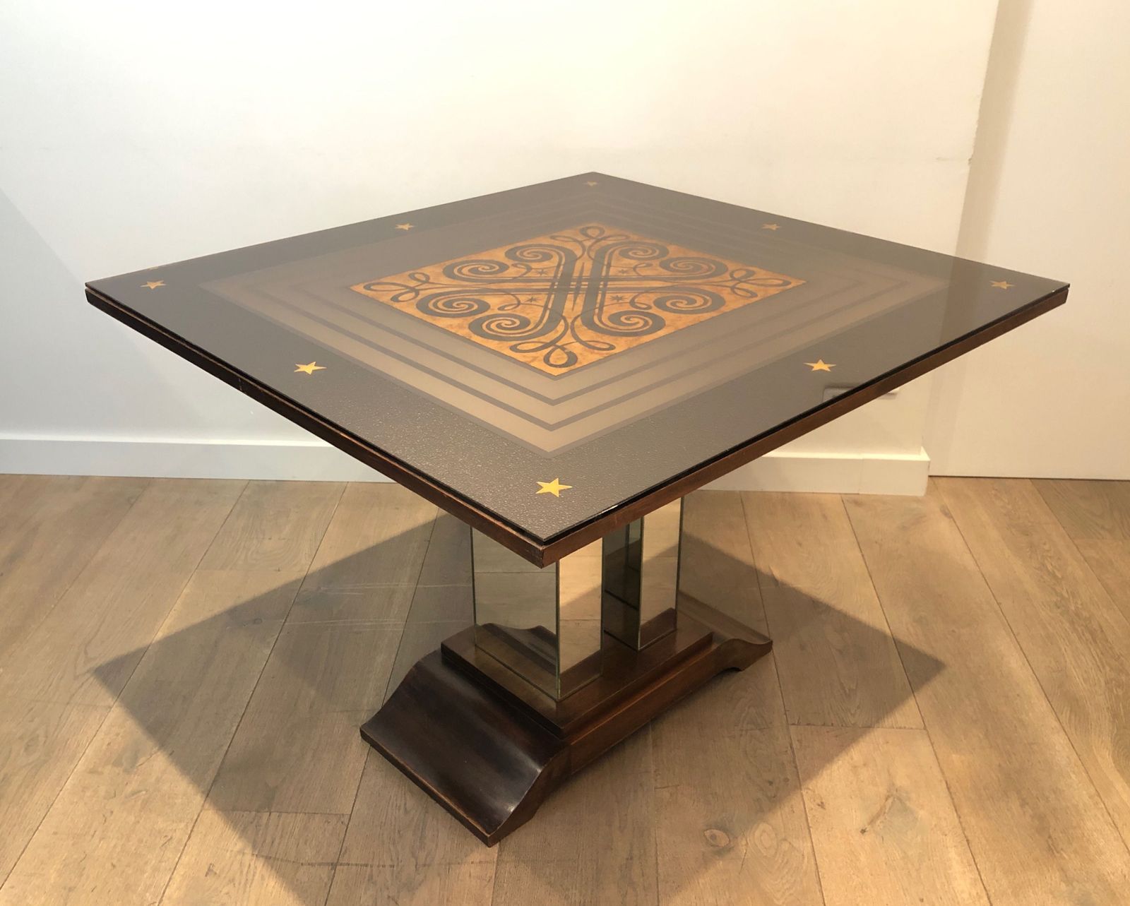 Art Deco Center Table With An églomisé Mirror Top In The Style Of Jules Leleu And Max Ingrand photo furniture