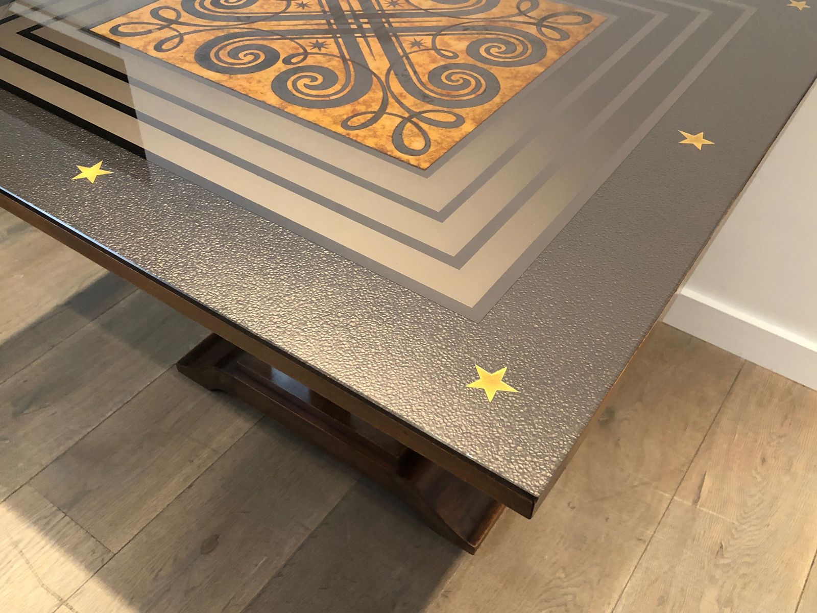 photo vintage Art Deco Center Table With An églomisé Mirror Top In The Style Of Jules Leleu And Max Ingrand