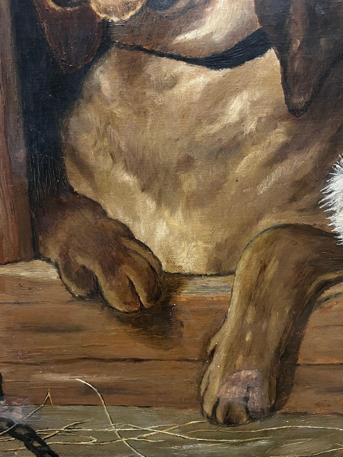 Kathleen Lee Antique Portrait Of Hound And Terrier Dogs In Kennel Oil Painting After Landseer photo vinterior