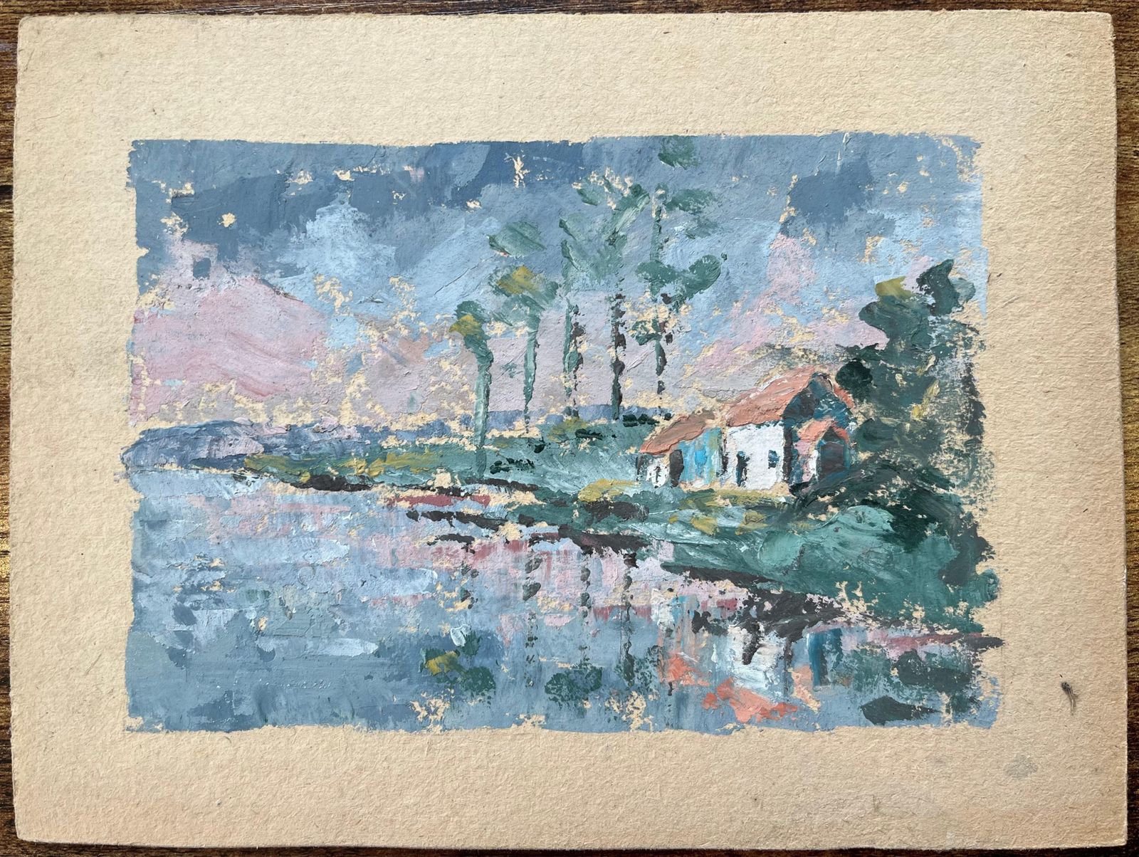 Fanch Lel French Impressionist Oil Painting Of Landscape Of Riverside Cottages At Dusk photo furniture