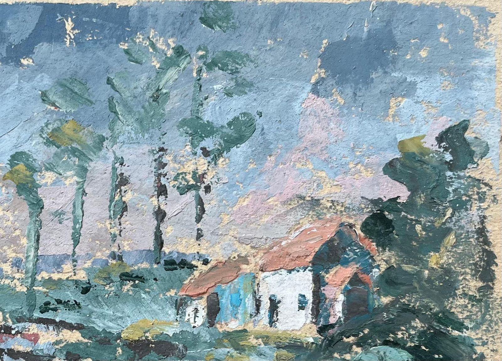 Fanch Lel French Impressionist Oil Painting Of Landscape Of Riverside Cottages At Dusk photo Art