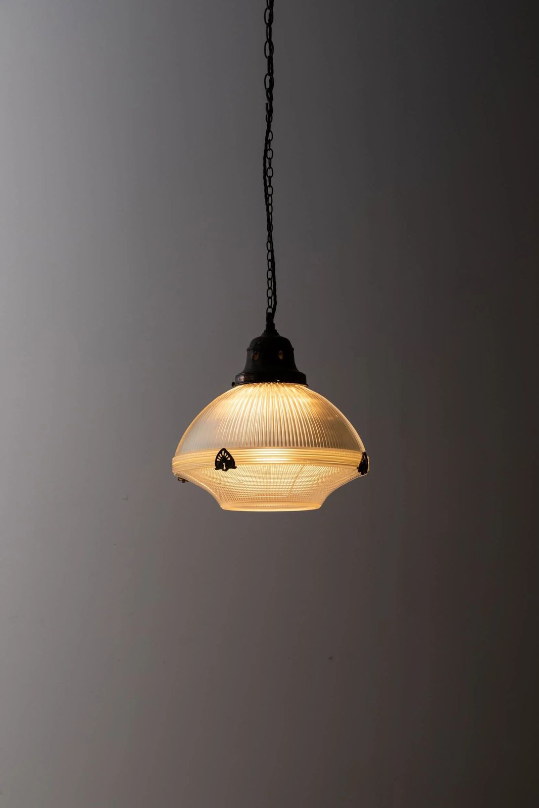 Holophane USA 'Reflector Refractor' Glass Pendant Light photo Lighting