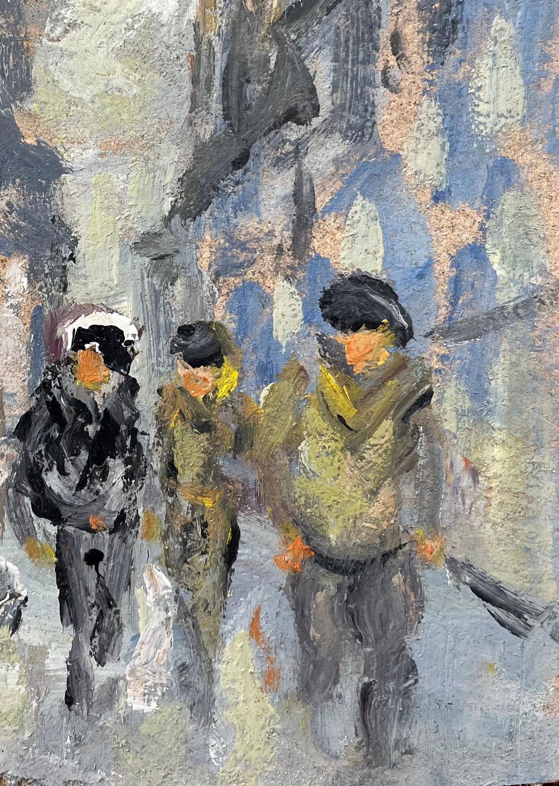 Fanch Lel French Impressionist Oil Painting Of Figures Strolling Through A Village Lane photo for sale
