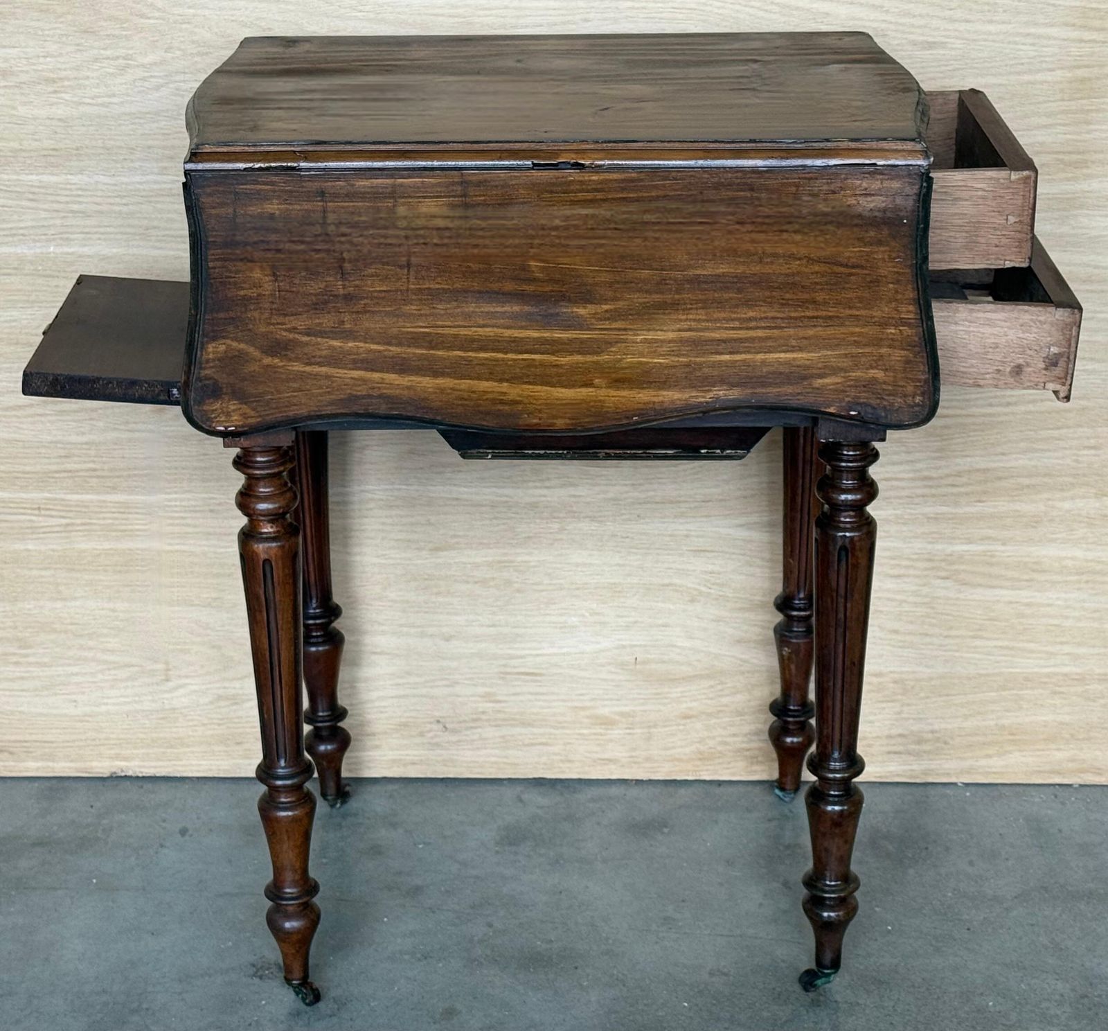 Furniture Victorian Wood Drop Leaf Side Table With Turned Legs And Wheels. 2 Available photo