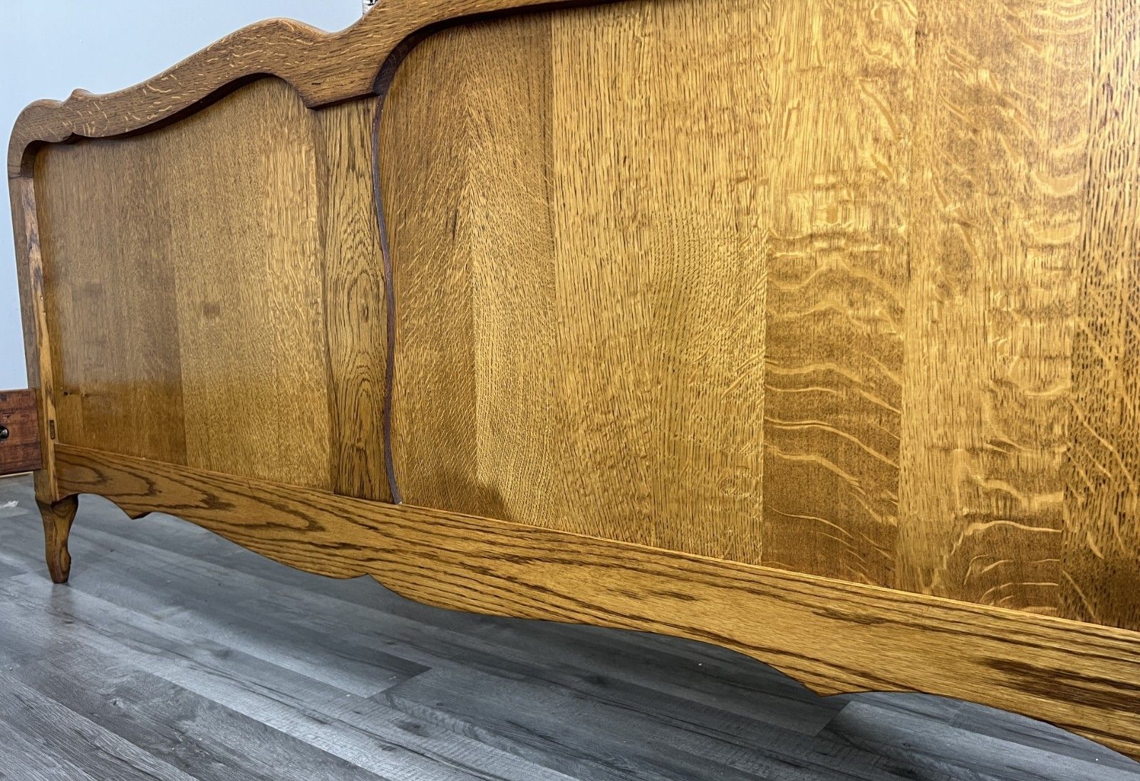 Furniture Bed Vintage French Louis XVI Double Bed Frame Oak Carved Headboard Lot 4619 photo