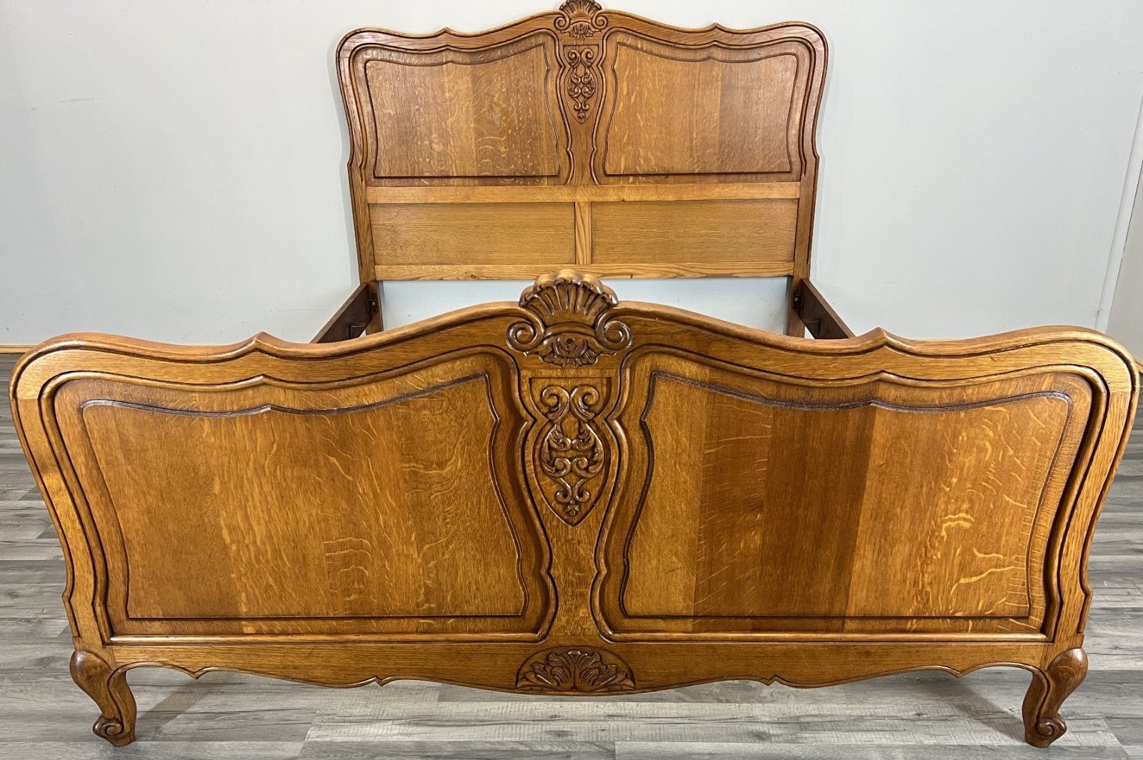 Bed Vintage French Louis XVI Double Bed Frame Oak Carved Headboard Lot 4625 photo for sale