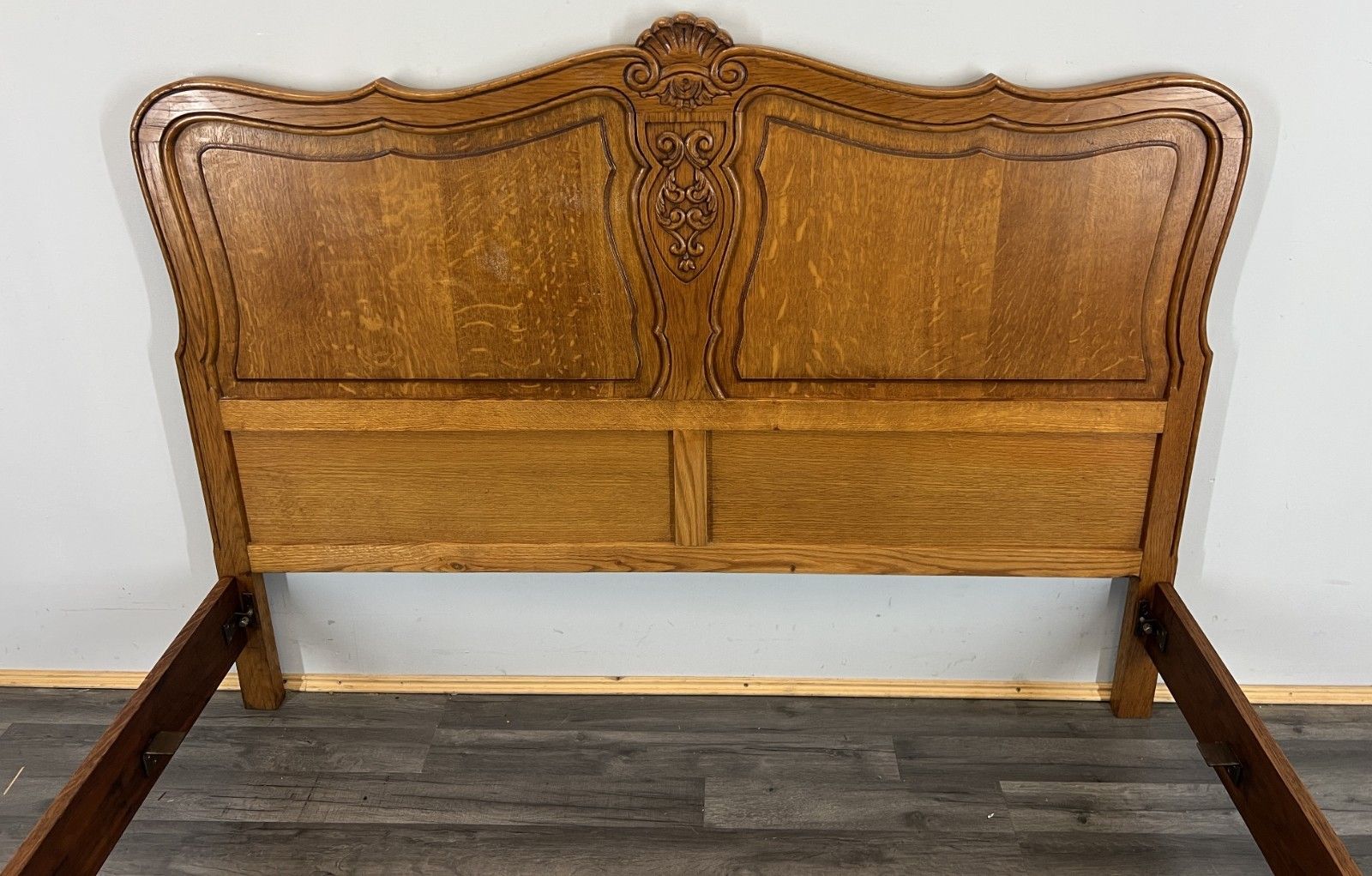 Bed Vintage French Louis XVI Double Bed Frame Oak Carved Headboard Lot 4625 photo vintage
