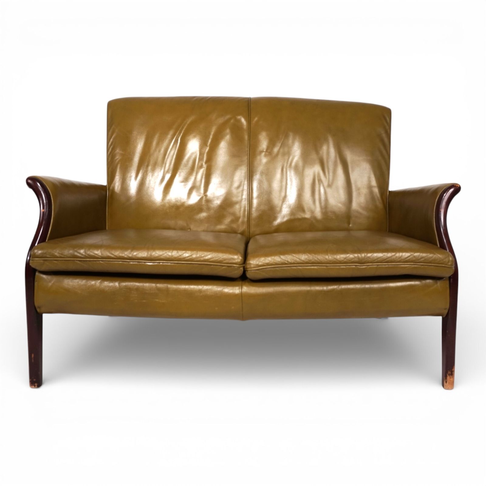 Moss Green Froxfield Leather Two Seater Sofa By Parker Knoll, 1960
