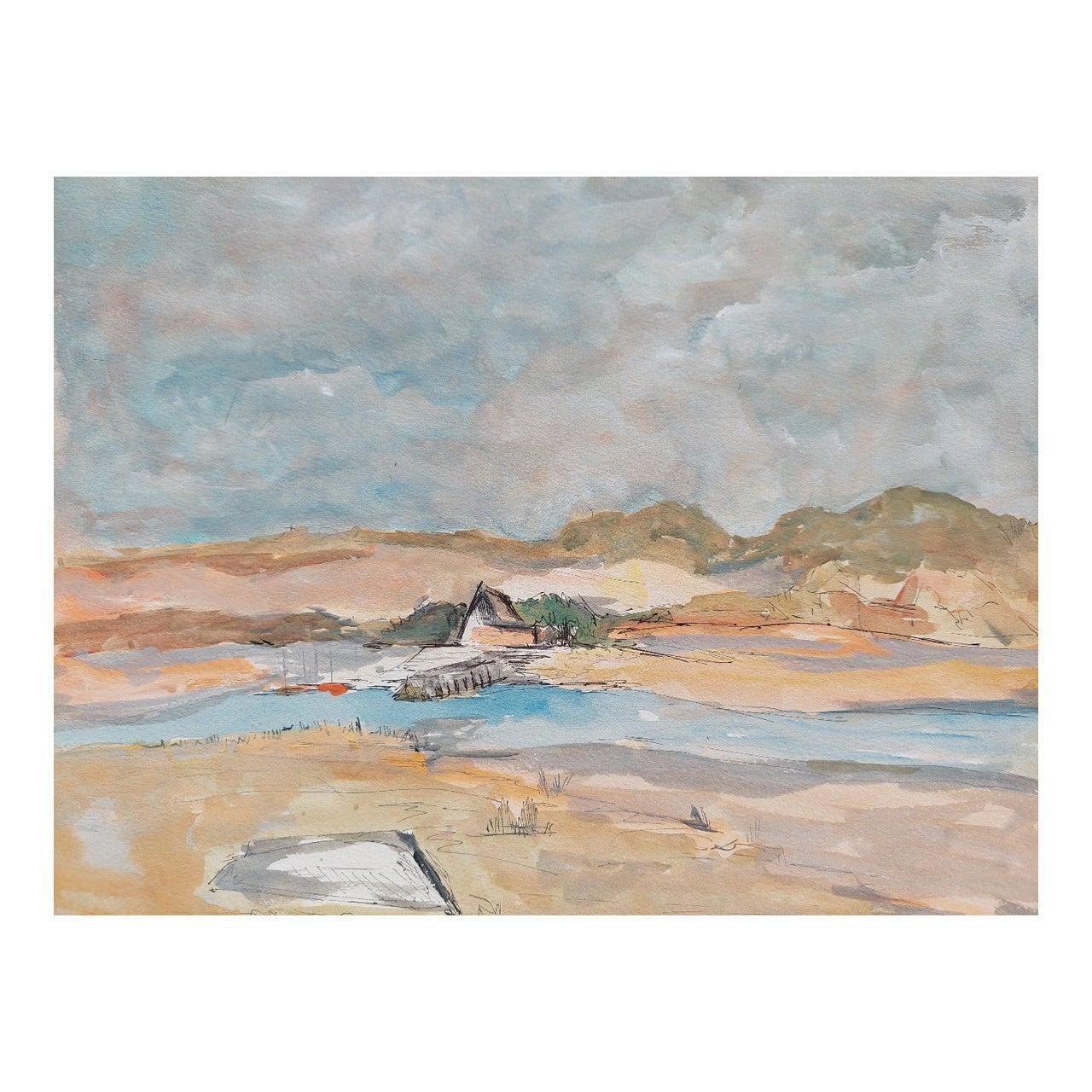 Bernard Labbe 20th Century French Modernist Cubist Painting Labbe, Coastal Landscape 20th Century