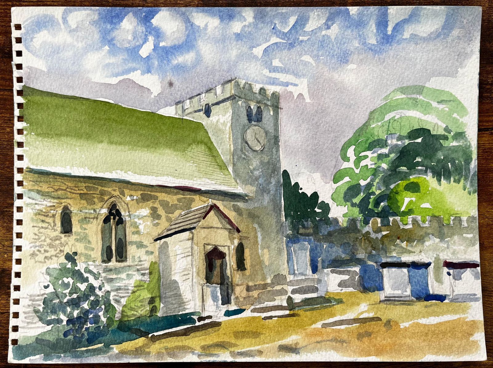 John Steane (B.1931) Wytham Church Oxfordshire Watercolour Painting Of Historic Village Church 2019 photo furniture