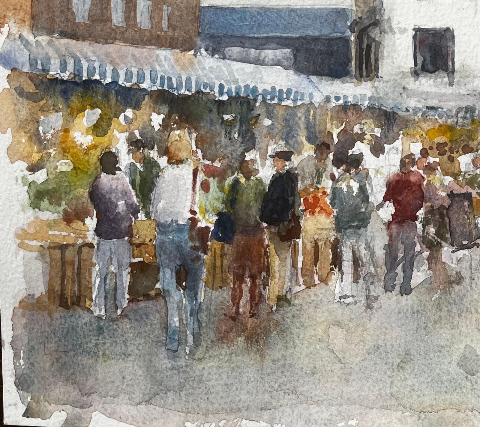 Anthony Herbert Kingston Market London Watercolour Of Bustling Street Scene With Tudor Facade photo for sale