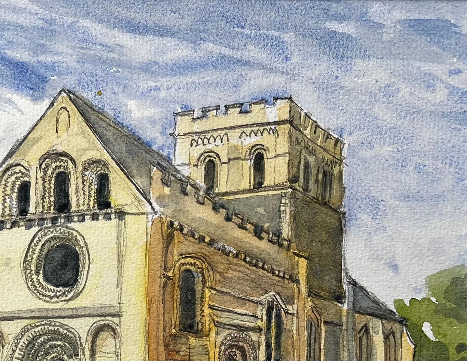 John Steane (B.1931) Iffley Church Oxfordshire Romanesque Architecture British Church Painting photo Art