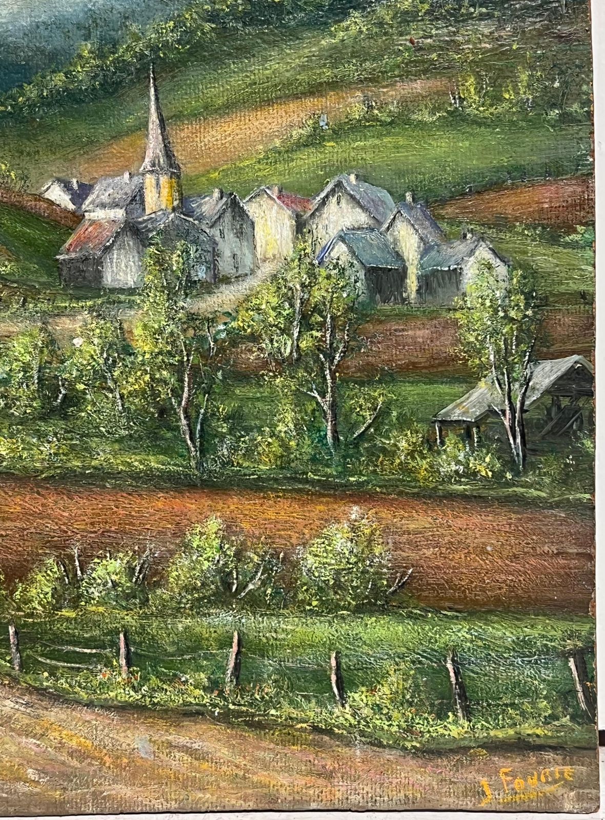 Jean Fourie Village Church Hidden In The French Valleys 20th C. Oil Painting Landscape photo vintage