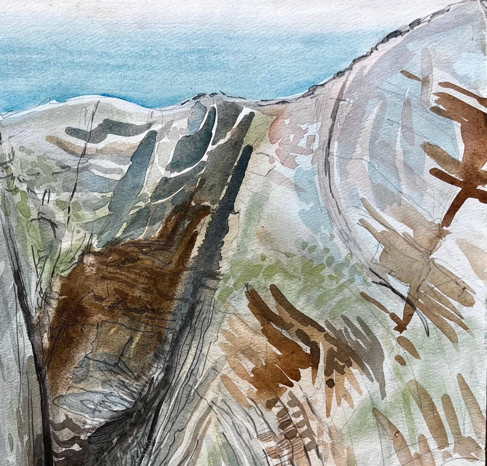 John Steane (B.1931) Dramatic Coastal Cliff Chasm And Sea View Expressive Watercolour By John Steane photo Art