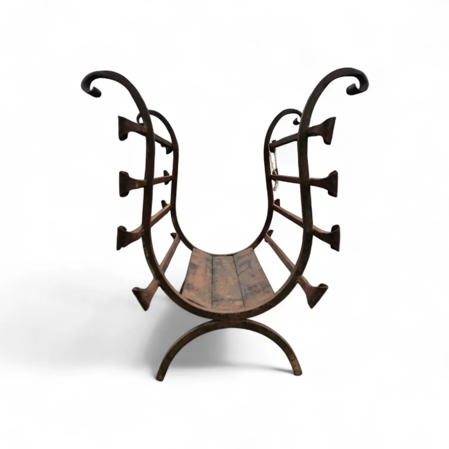 Vintage Black Wrought Iron Fireplace Log Holder / 1960s