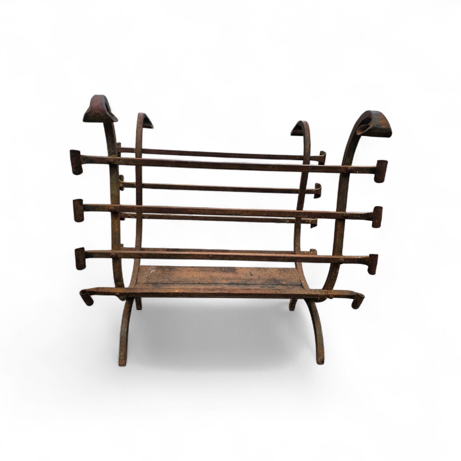 Vintage Black Wrought Iron Fireplace Log Holder / 1960s photo 537.0