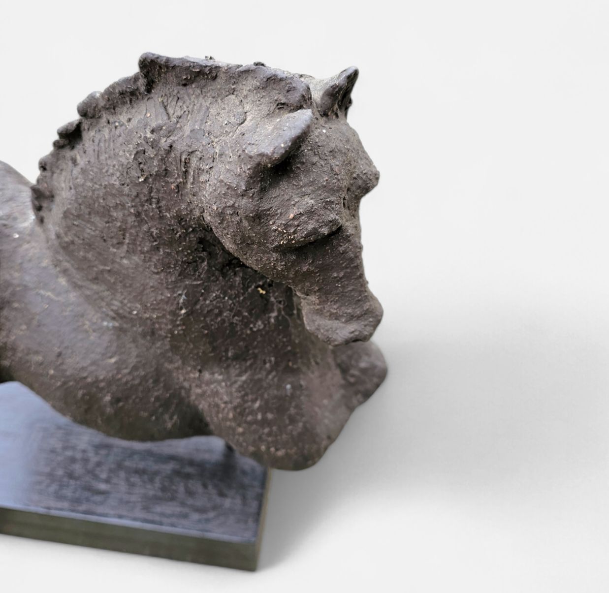 Ceramic Sculpture / Horse Torso On A Wooden Pedestal / photo furniture