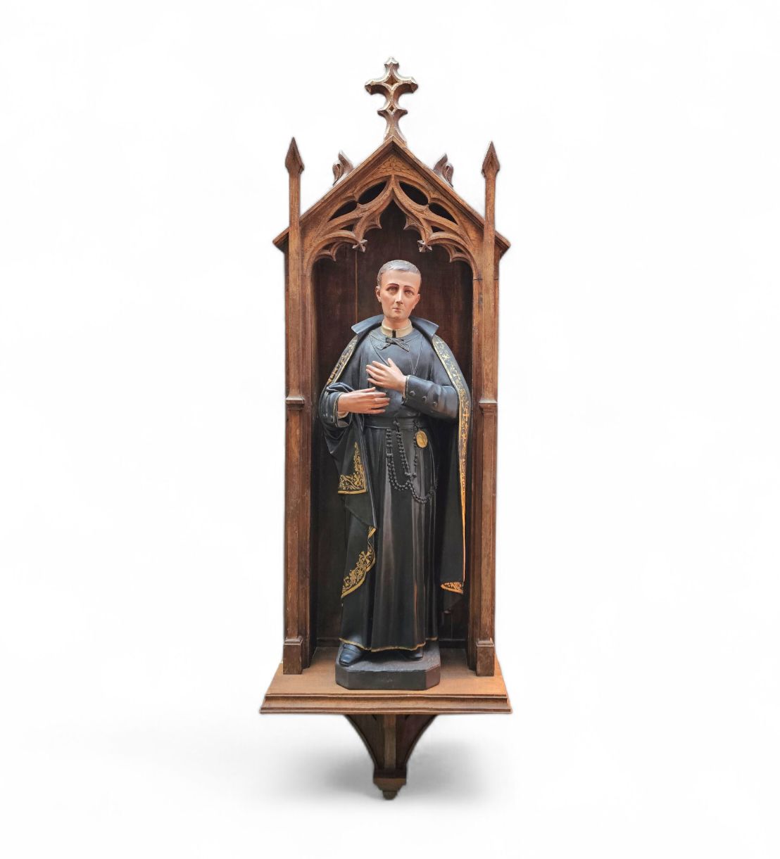 Statue Of A Religious Figure / Patron Saint Gerard Majella / Placed In A Gothic Niche / Labeled / photo furniture