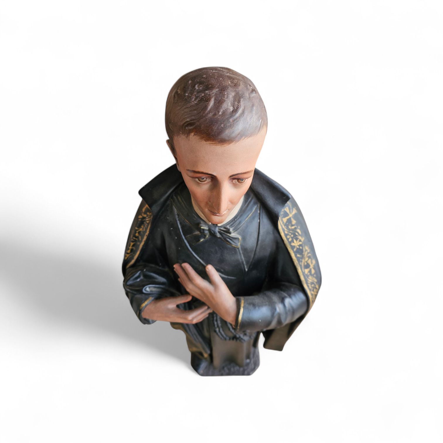 Art Statue Of A Religious Figure / Patron Saint Gerard Majella / Placed In A Gothic Niche / Labeled / photo