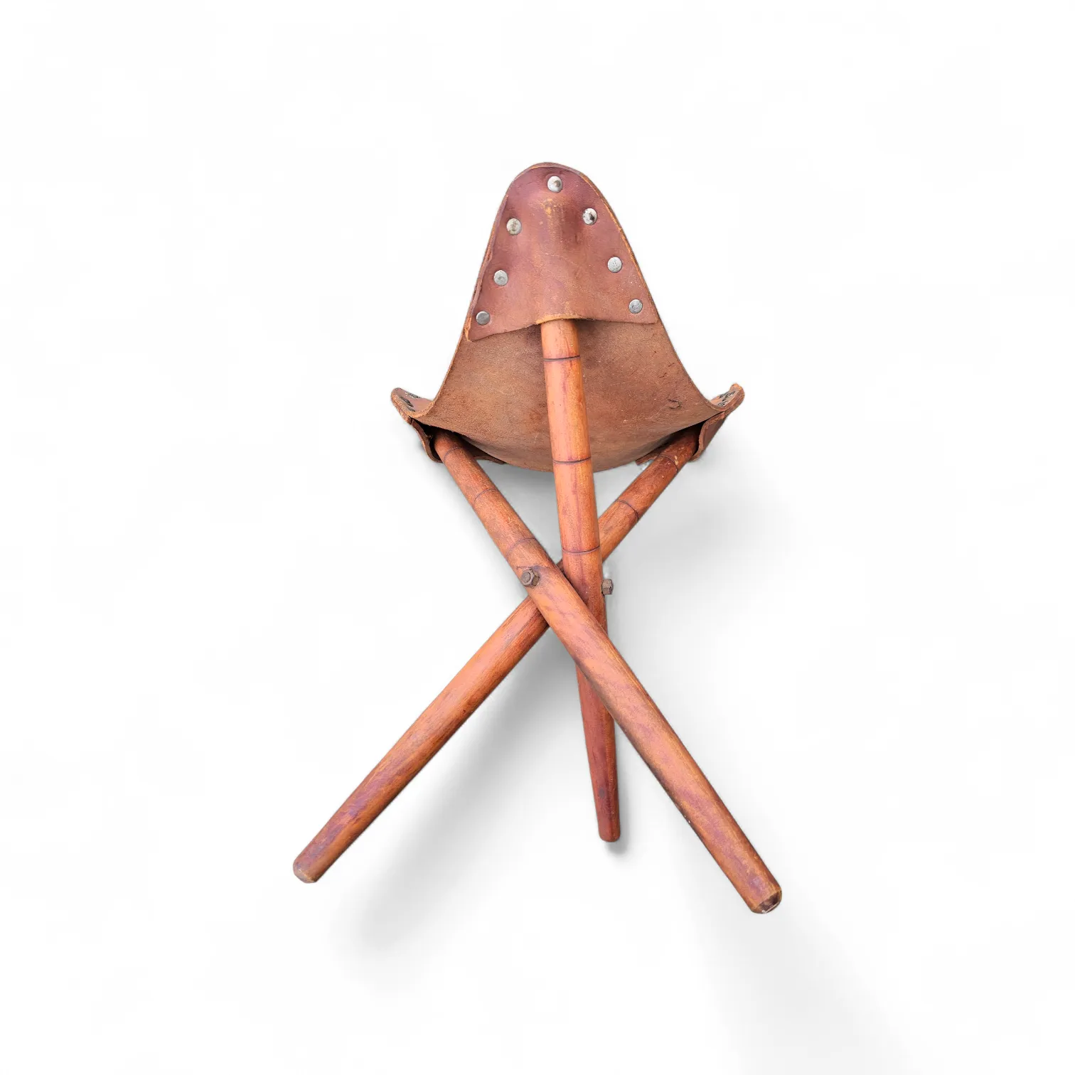 photo vinterior 2 X Matching Vintage Tooled Leather Tripod Chair / Camp Chair /