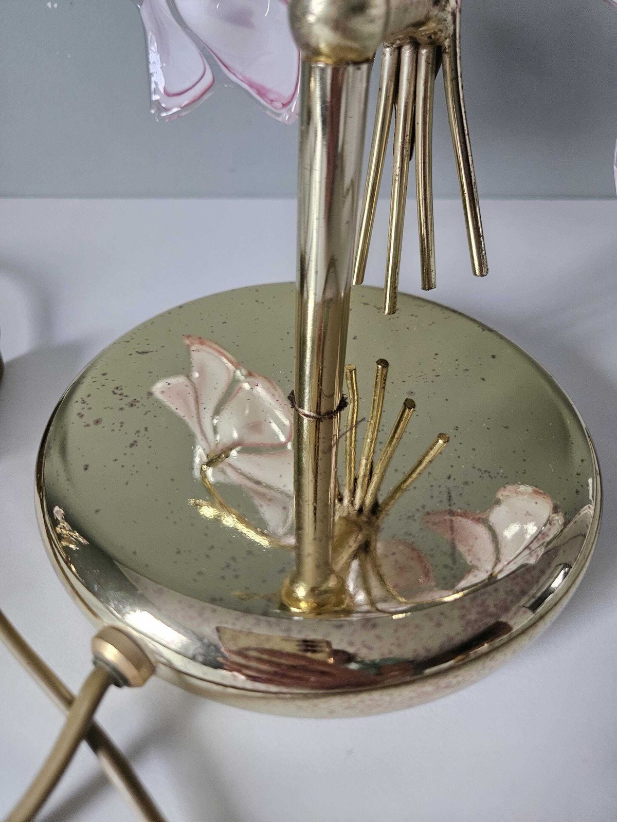 Lighting A Set Of 2 / Vintage Murano Glass Table Lamps / Pink Flowers Lamp / Italian Design / Hand Blown Glass photo