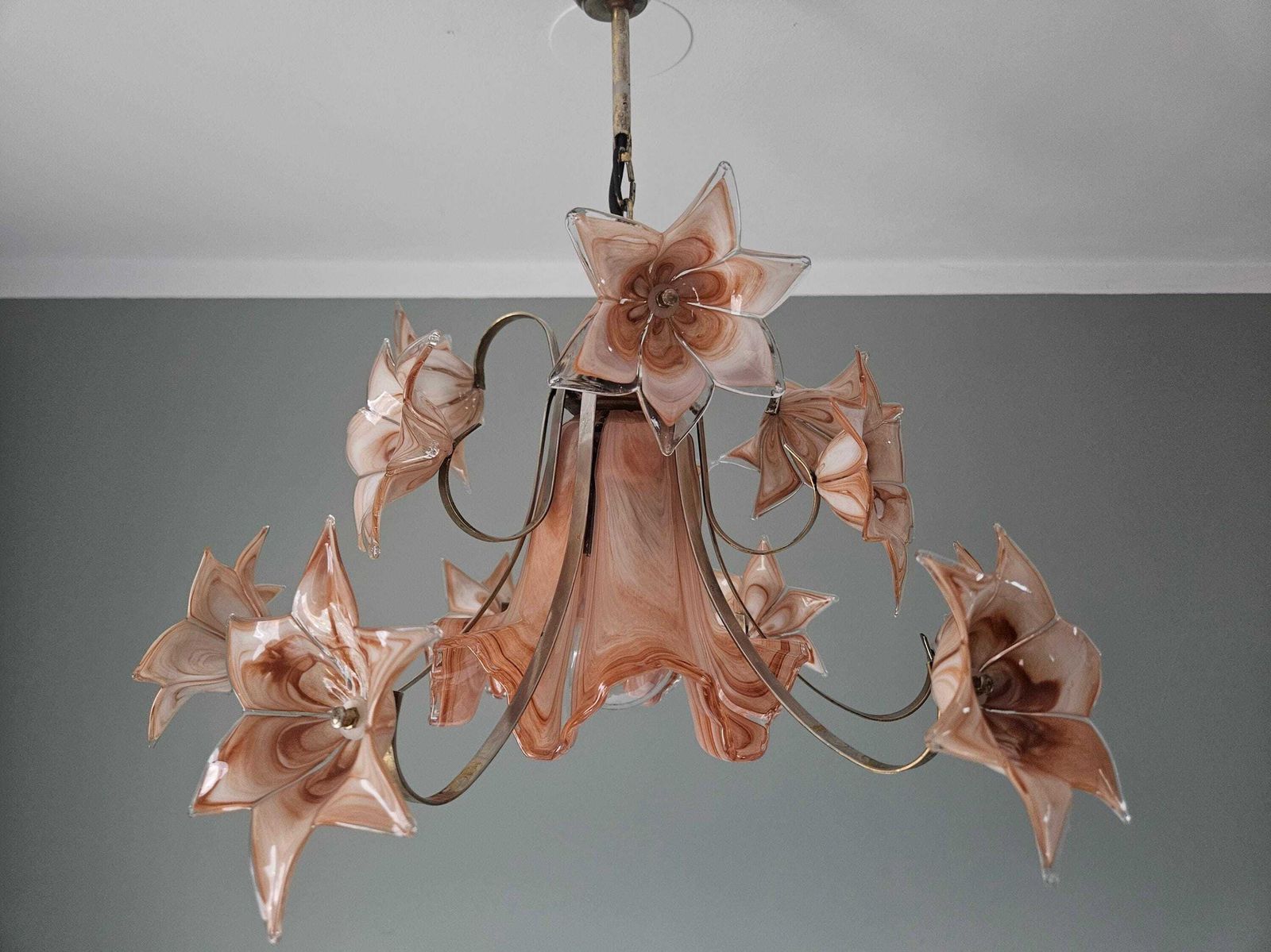 Vintage Murano Glass Chandelier – Hand Blown Floral Design, Venini Style photo furniture