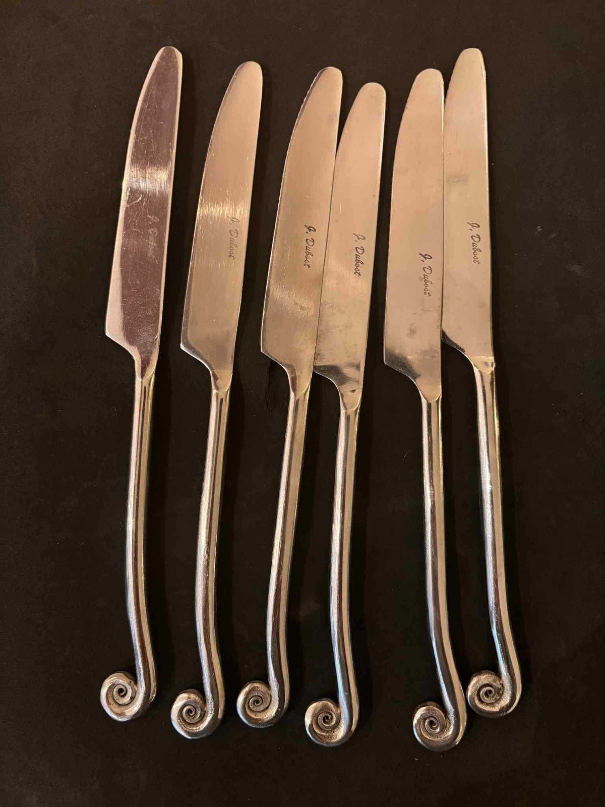 photo for sale Jean Dubost Spiral Swirl Twisted Ends Set: French Twist Cutlery, Brutalist Decor
