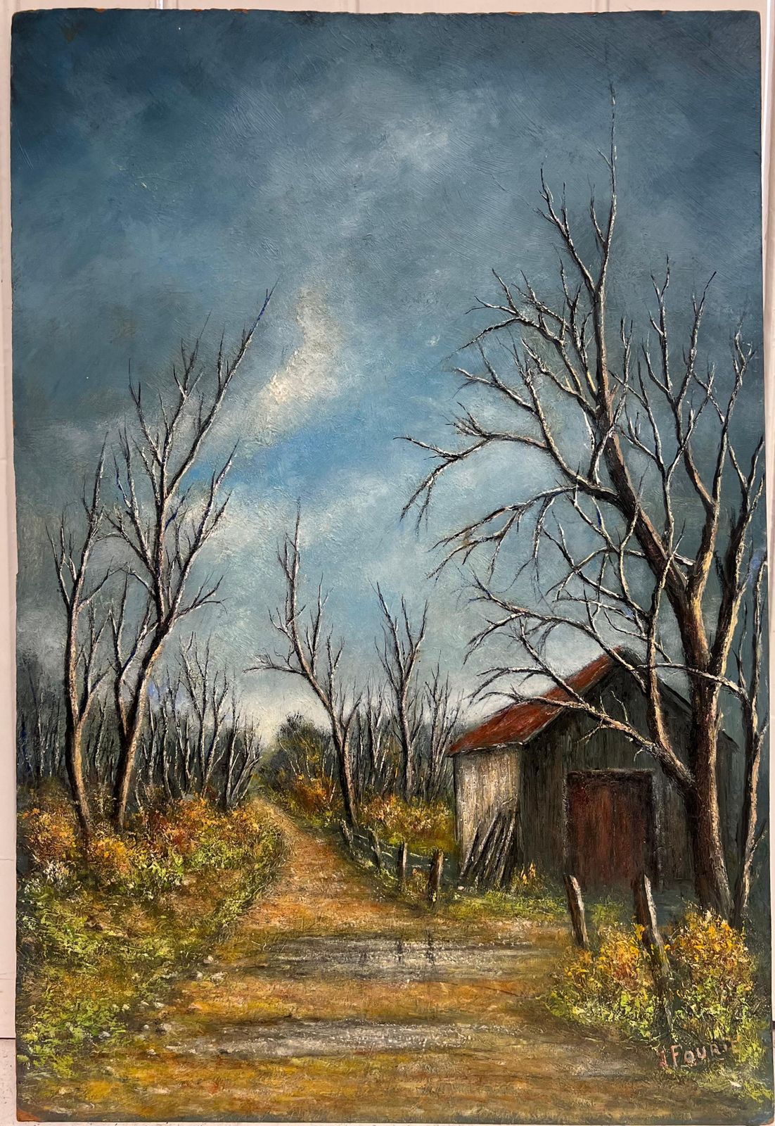Jean Fourie Country Road With Bare Trees And Winter Barn Landscape Oil Painting photo furniture