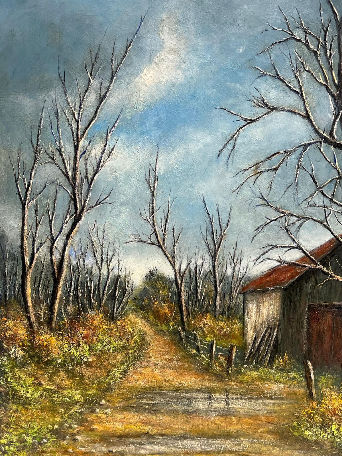 Jean Fourie Country Road With Bare Trees And Winter Barn Landscape Oil Painting photo Art