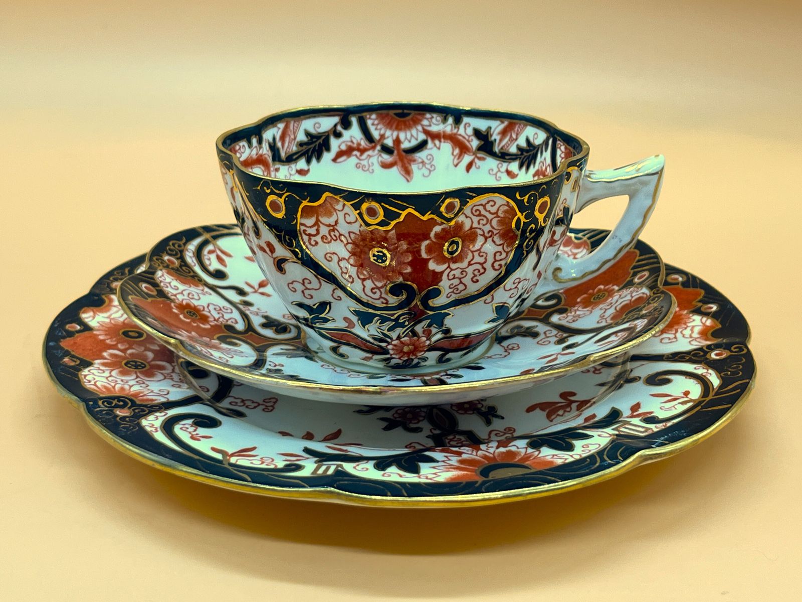 75.0 Antique Wileman Foley Pre Shelley Fairy Shape Black Japan Pattern Tea Trio. C1889. Rd.119503. 153594. 4326. photo