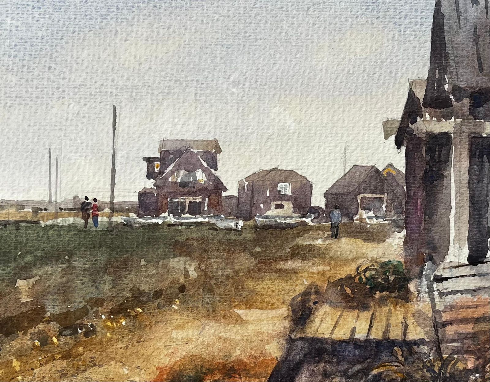 Anthony Herbert Walberswick Coastal Cottages With Figures And Fishing Shed Watercolour Scene photo buy