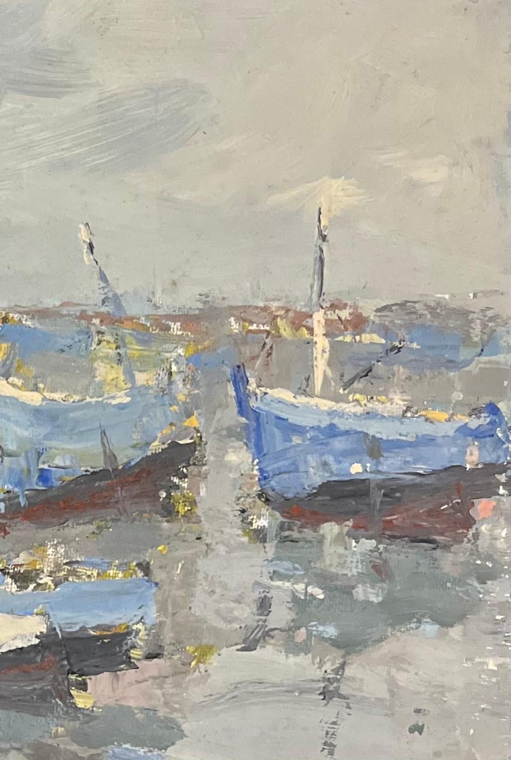 French Impressionist Oil Painting Of Boats Moored In A Tranquil Harbor photo Art