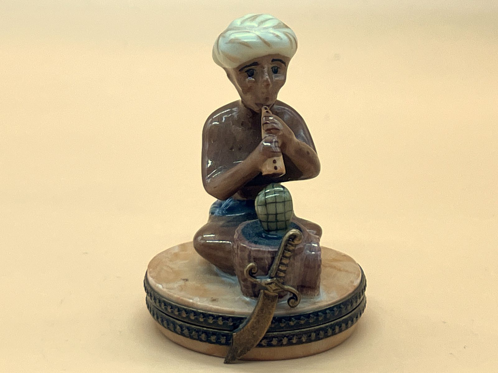 Limoges Porcelain France Snake Charmer Shaped Hand Painted Trinket / Jewelry Box. photo furniture