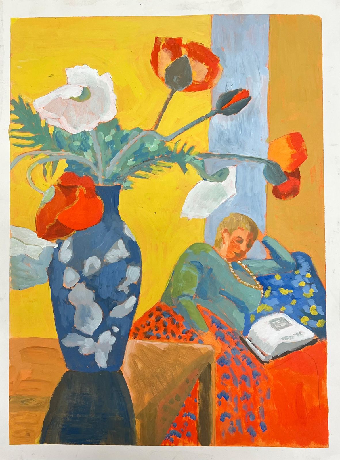 Bright Still Life With Poppies And Reclining Woman Bold And Modernist Style photo furniture