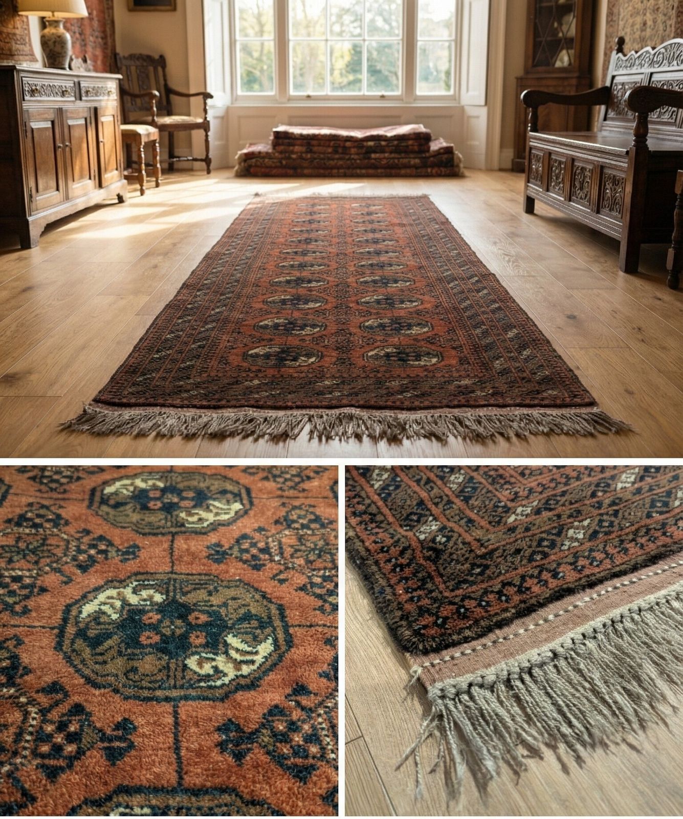 Vintage Hand Knotted Afghan Bukhara Runner Rug (280cm X 100cm) photo Textiles