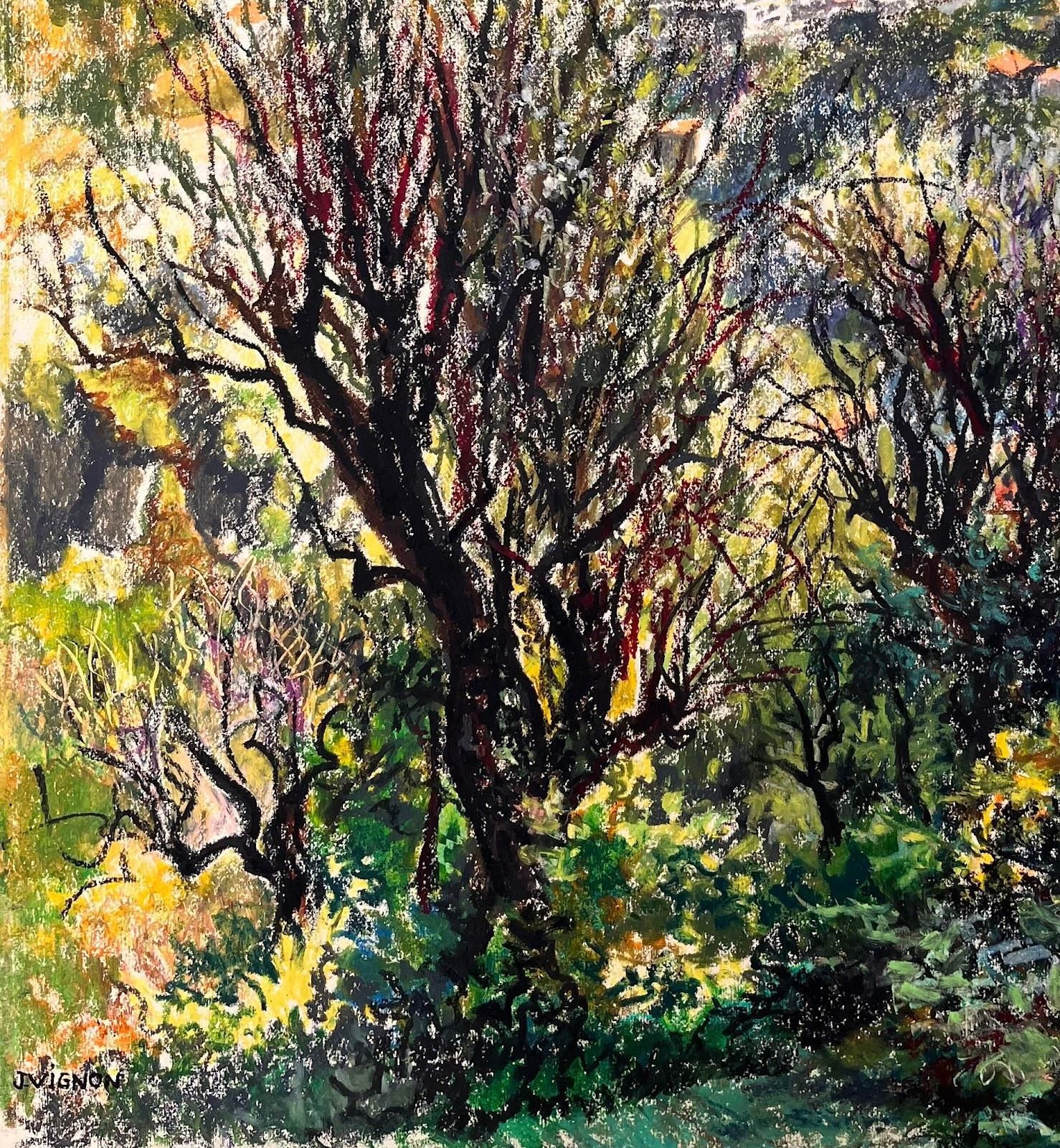 Josine Vignon Mid Century French Original Painting Of A Hillside Cityscape W/ Lush Vegetation 1950's photo 875.0