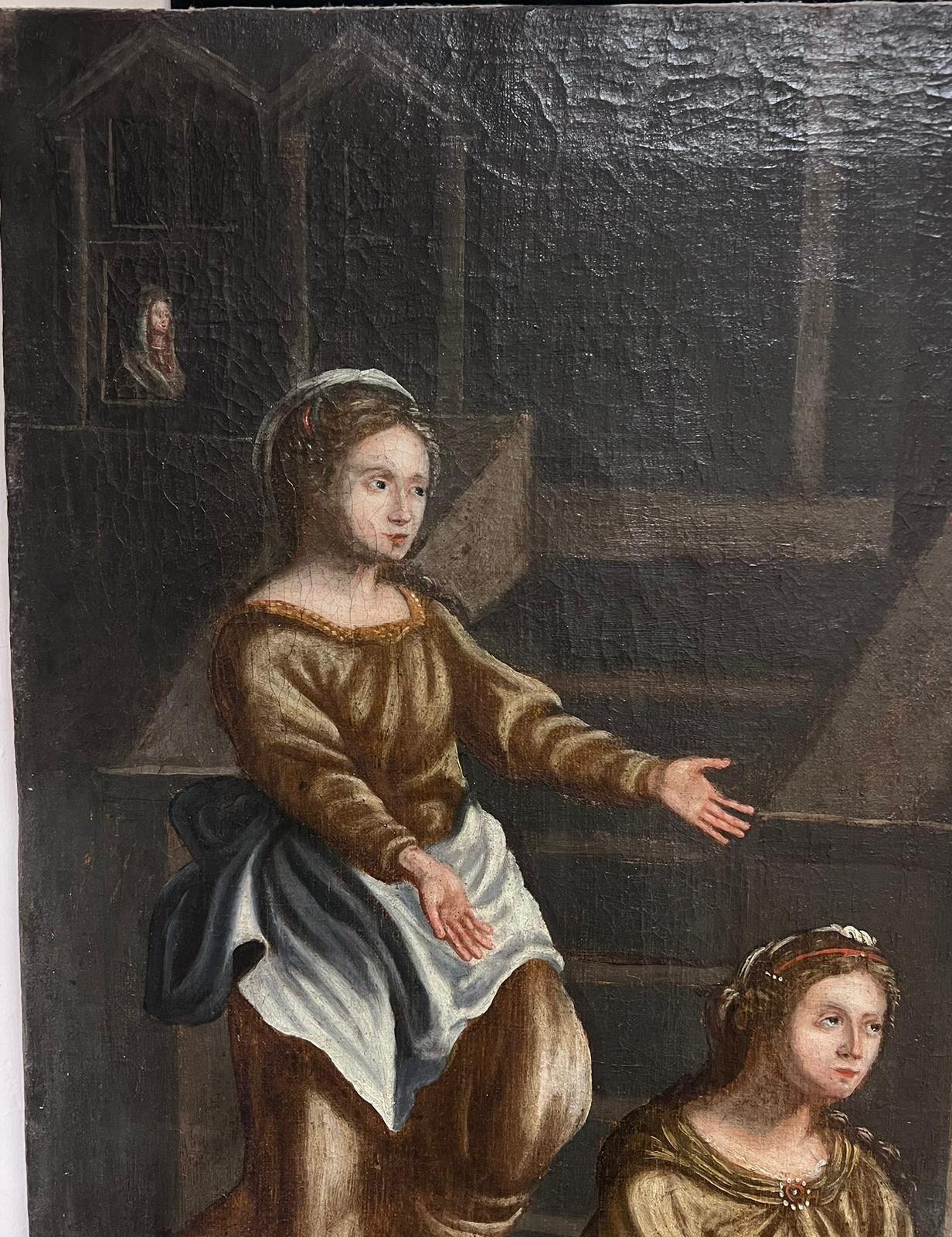 Italian 17th Century Old Master Huge I1600's Italian Old Master Oil On Canvas Jesus At House Of Mary & Martha 17th Century photo for sale