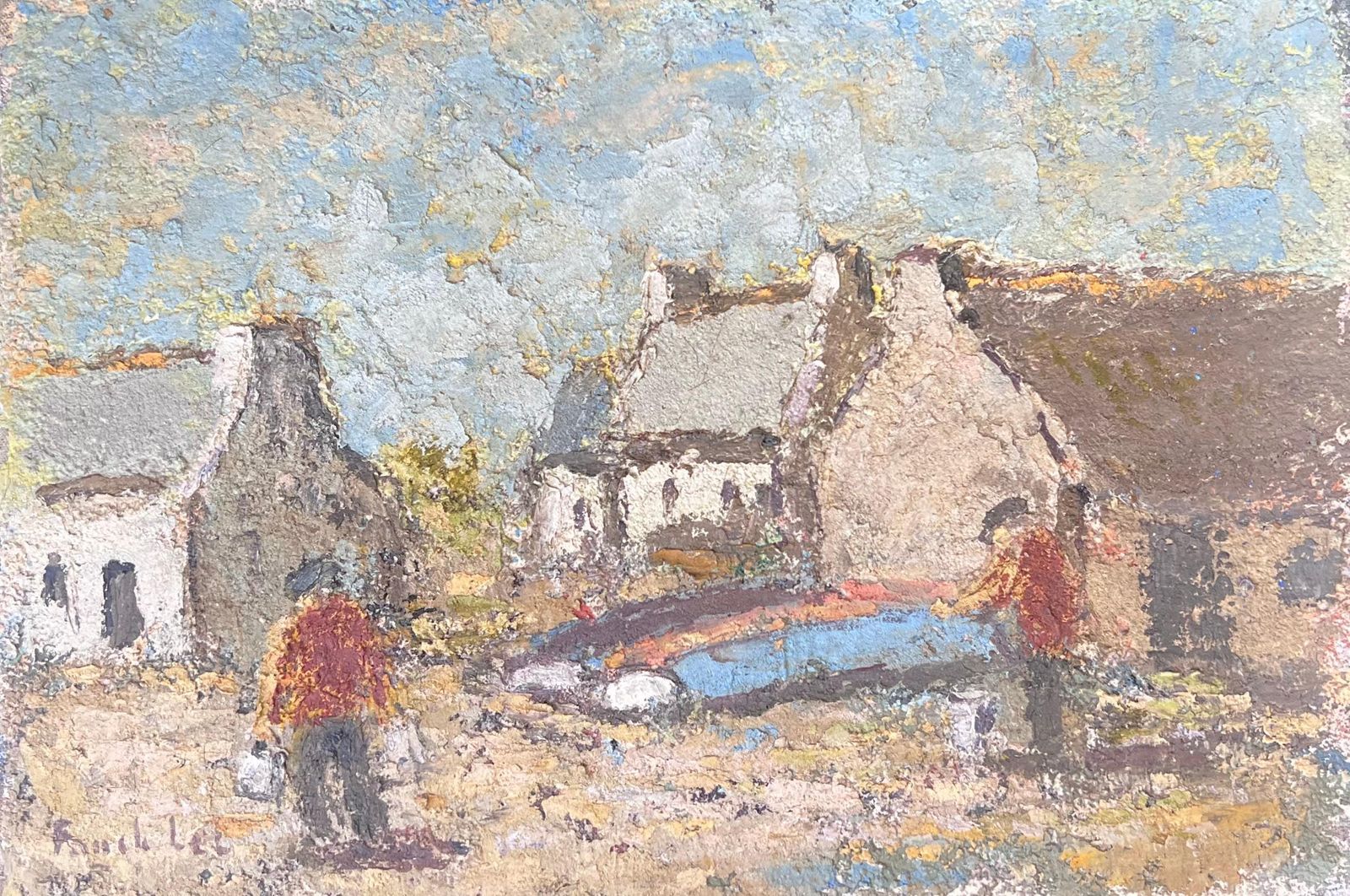 Fanch Lel The Fisherman In Preparation In A French Village Landscape Oil Painting photo 450.0