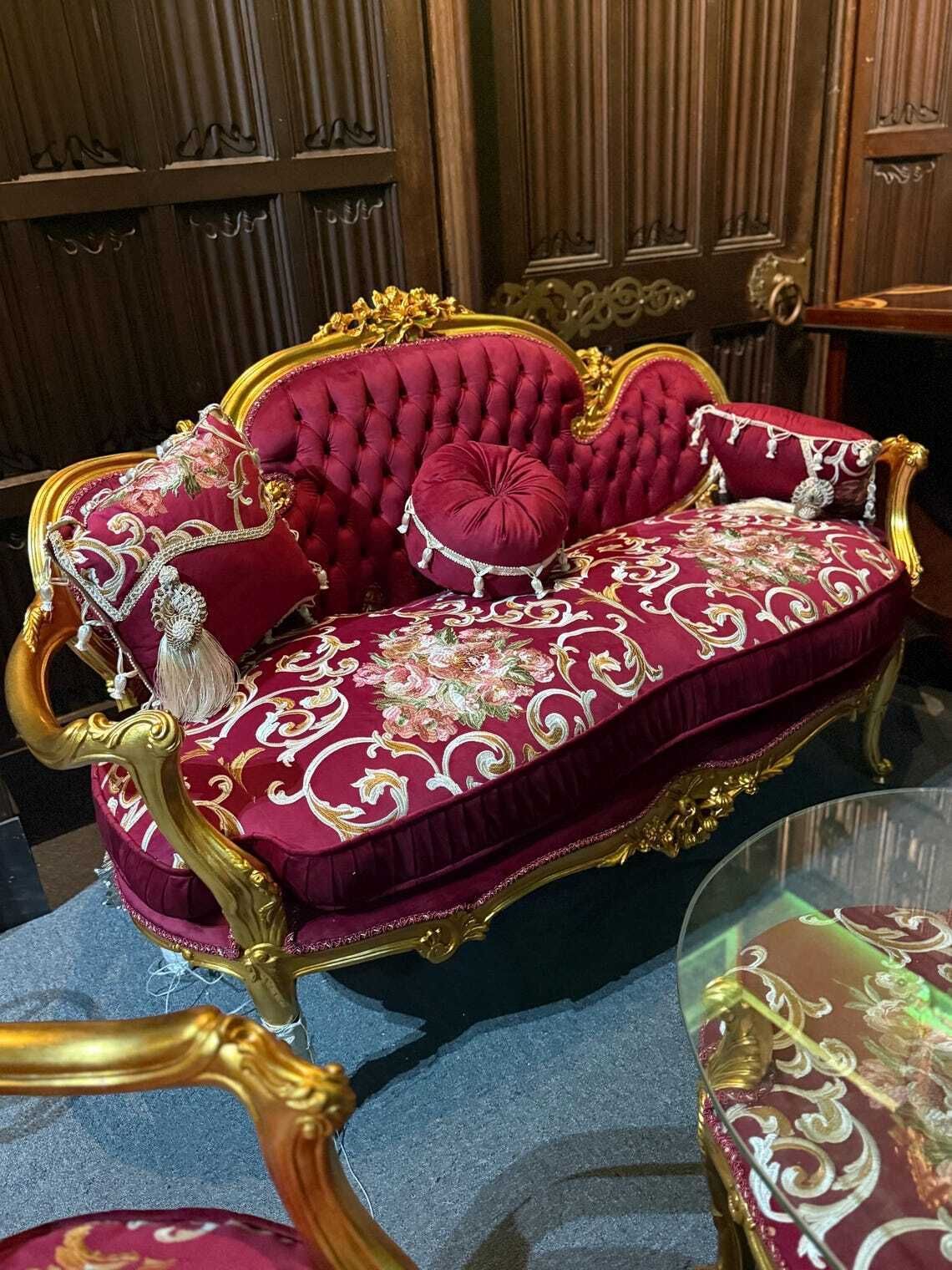 French Provincial 4 Piece Salon Set – Sofa Two Armchairs And Glass Coffee Table photo 1800.0