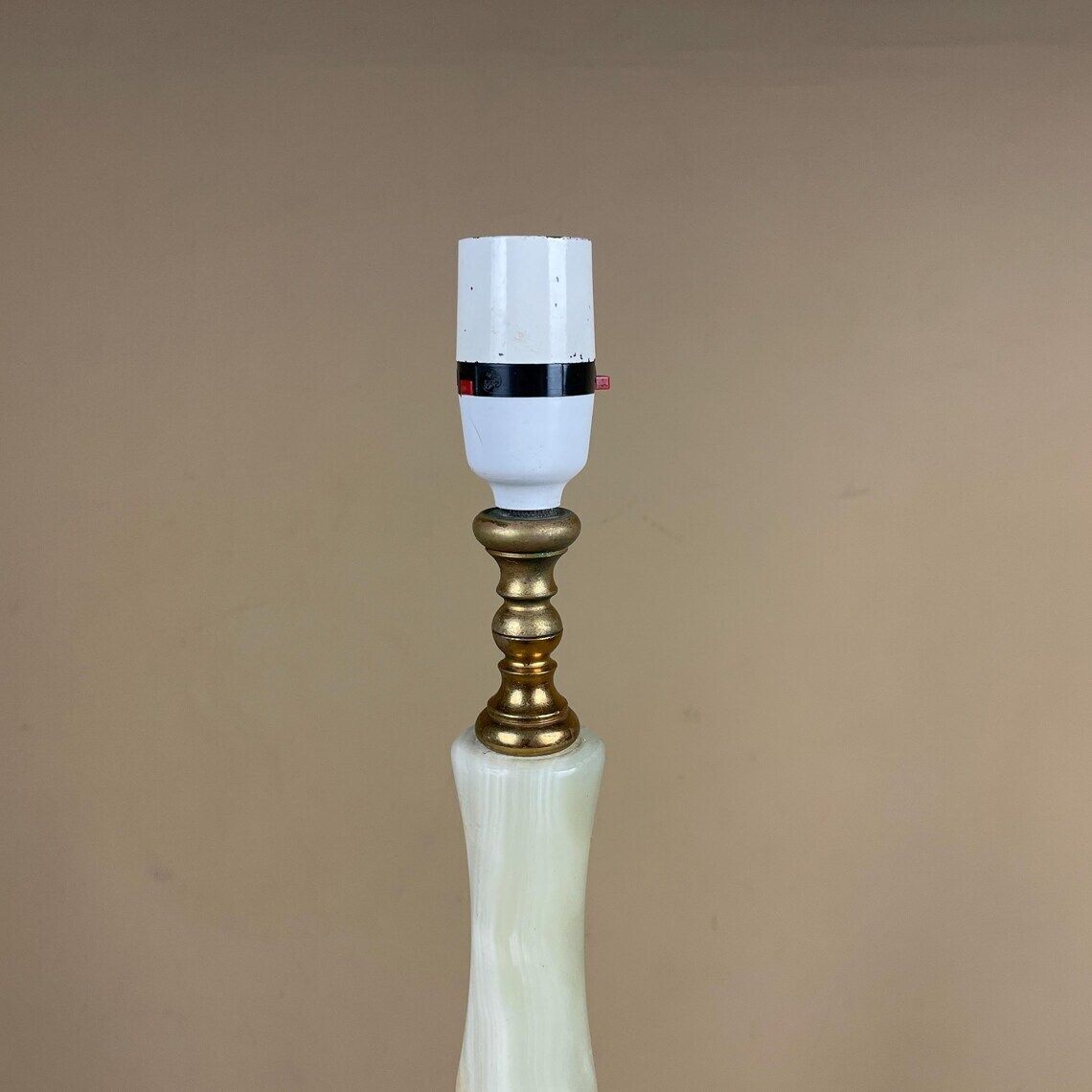 Antique Vintage Marble Stone Lamp Green Light Table Bedside Desk Lamp Colours Natural Patterns Ornate Octagon Base Onyx Brass Metal Gold photo for sale