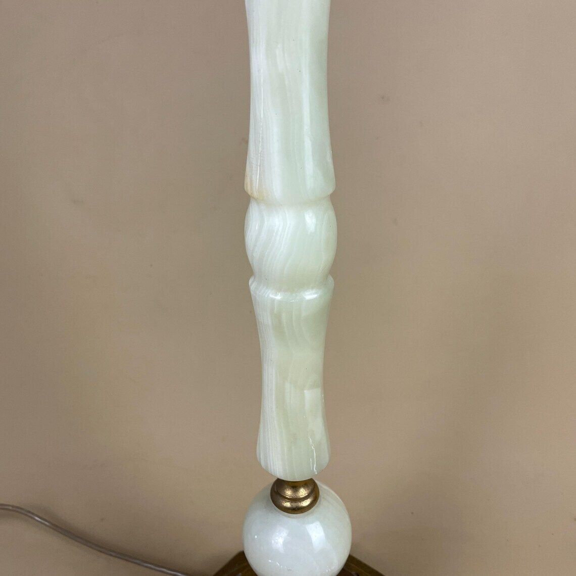 Antique Vintage Marble Stone Lamp Green Light Table Bedside Desk Lamp Colours Natural Patterns Ornate Octagon Base Onyx Brass Metal Gold photo Lighting