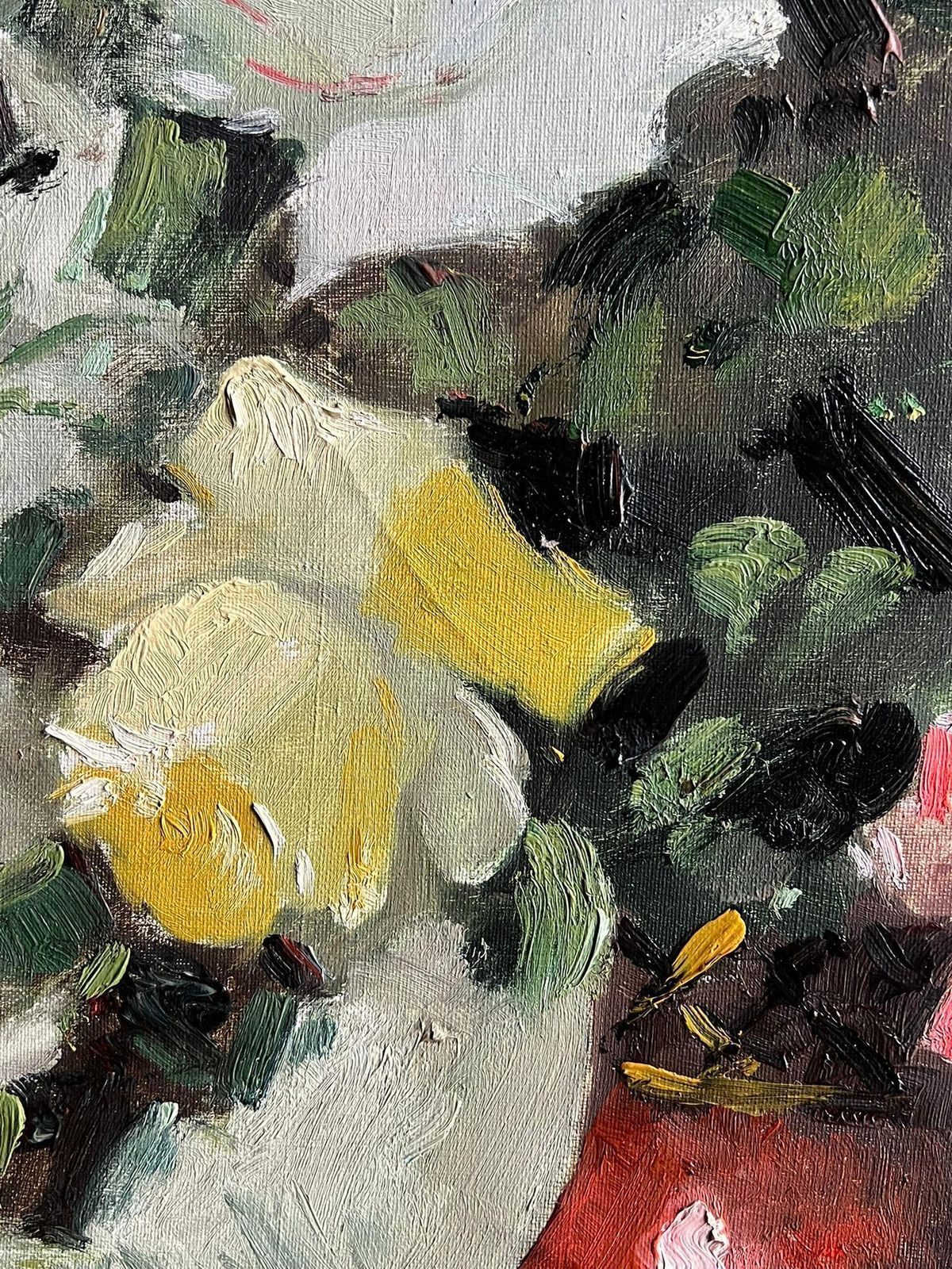 French School Mid 20th Century French Vintage Floral Still Life With Roses In A Red Vase photo vintage